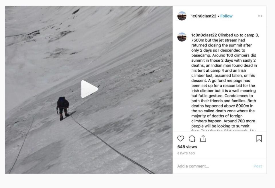 Fisher escribió en su página de Instagram acerca de su preocupación por la longitud de la cola que había en la montaña (Fuente: Instagram).