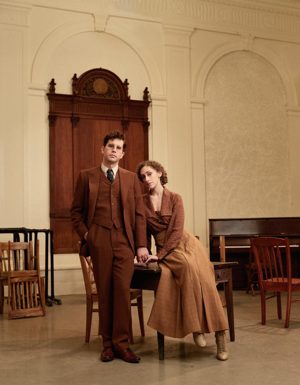 Ben Platt as Leo Frank and Micaela Diamond as Lucille Frank in "Parade" at New York City Center. The play will open March 16, 2023.