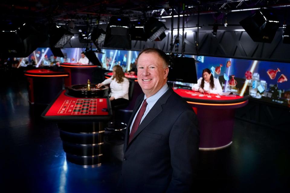 Craig Eaton, president of Rhode Island operations for Bally's Corp., in front of the training area for the company's new iGaming app at Twin River Casino in Lincoln.