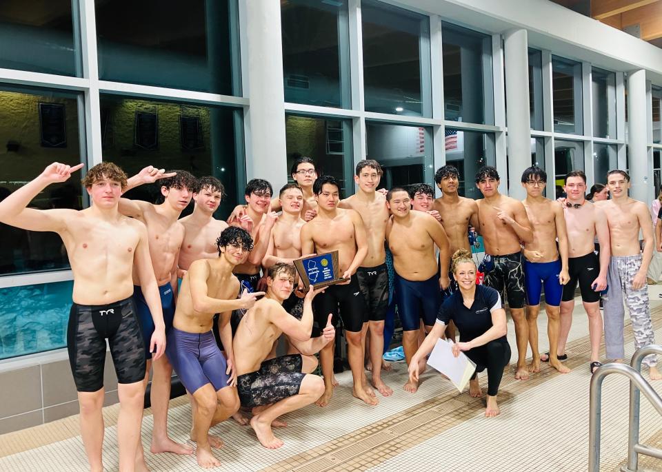 The Rutherford boys swimming team captured its first sectional title by beating Mountain Lakes, 95-75, in the North 1, Group C final. Feb. 14, 2024.