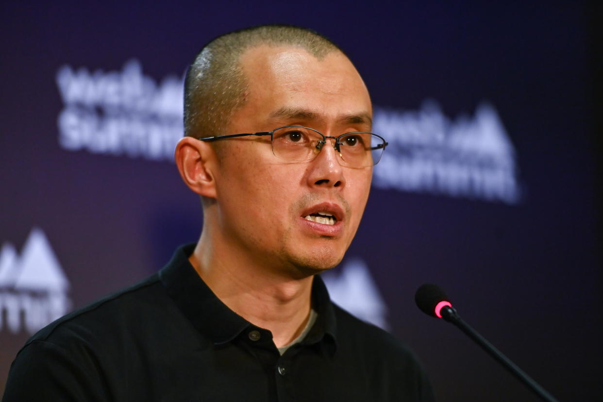 Lisbon , Portugal - 2 November 2022; Changpeng Zhao, Co-Founder & CEO, Binance, at Media Village during day one of Web Summit 2022 at the Altice Arena in Lisbon, Portugal. (Photo By Ben McShane/Sportsfile for Web Summit via Getty Images)