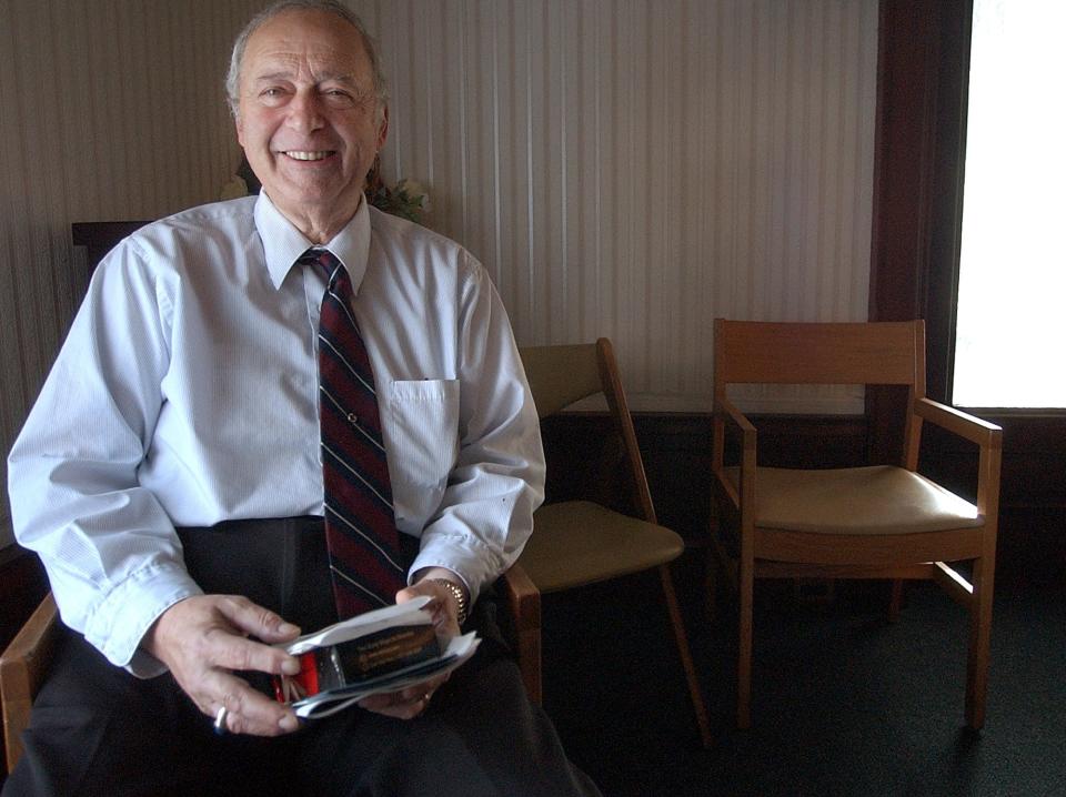 Peter A. Stefan sits in the parlor of Graham, Putnam & Mahoney Funeral Parlor in 2003, when he started a fund to help the elderly and needy pay their co-payments and premiums in order to get prescription drugs.