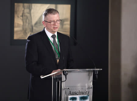 Ambassador of Russia to Poland Sergey Andreev speaks during a commemoration event at the former Nazi German concentration and extermination camp Auschwitz II-Birkenau, during the ceremonies marking the 74th anniversary of the liberation of the camp and International Holocaust Victims Remembrance Day, near Oswiecim, Poland, January 27, 2019. Agencja Gazeta/Jakub Porzycki via REUTERS