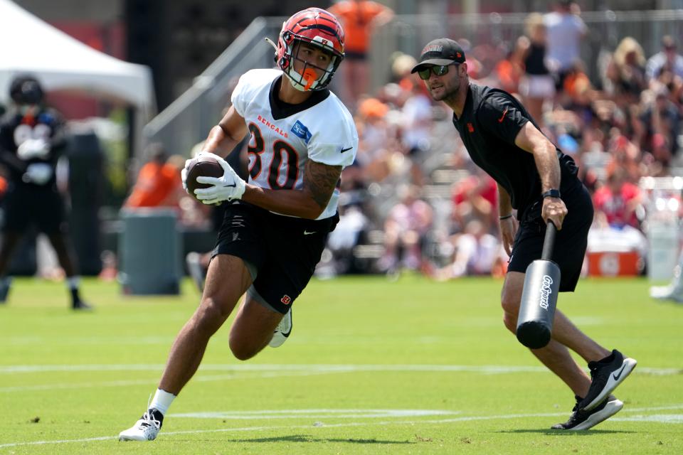 Cincinnati Bengals wide receiver Andrei Iosivas' athleticism has been on display as he makes plays at training camp.