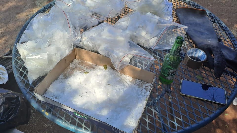 Police found large quantities of chemicals used to make illicit drugs including acetone and crystal meth. - South African Police Service