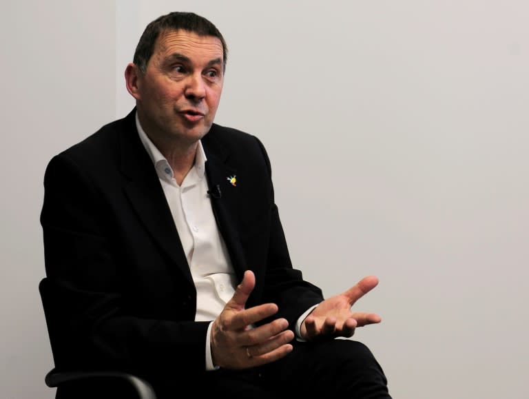 Basque separatist leader Arnaldo Otegi speaks with AFP journalists during an interview in the northern Spanish Basque village of Renteria on April 6, 2017