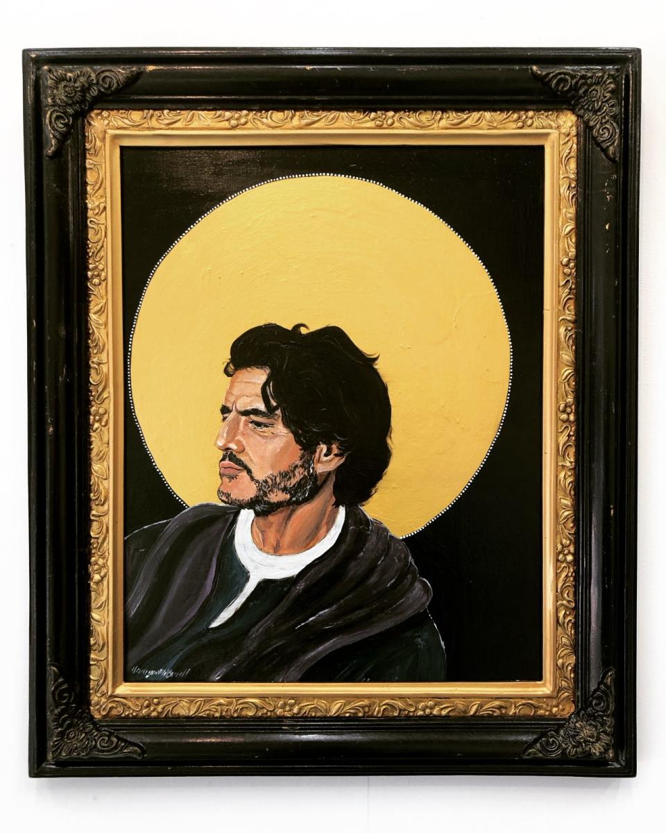 Uno de los cuadros de Pedro Pascal pintados por la artista Heidi Gentle Burrell en la exposición de Margate. Crédito: Jessica Rhodes Robb