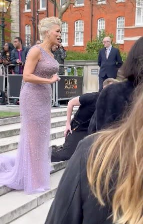 “Don’t be a d–k otherwise I’ll move off. Don’t say ‘show me leg.’ No,” she continued. The “Mission Impossible” actress, who was dressed in a floor-length purple gown, was later spotted continuing to exchange words with the photographer while shaking her head. X/@odeiotedlasso