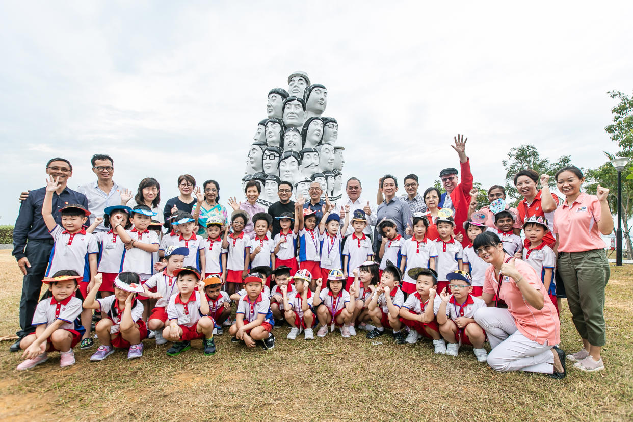 Students from PCF Sparkletots at the launch of Crossing Shores by Speak Cryptic at East Coast Park. (PHOTO: National Arts Council)