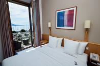 A room overlooking Lake Leman is pictured at the Bon-Rivage hotel in La Tour-de-Peilz