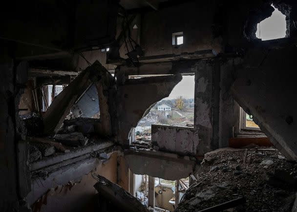 PHOTO: A destroyed apartment building is seen in the village of Arkhanhelske, Kherson region, Ukraine on Nov. 8, 2022. (Stringer/Reuters)