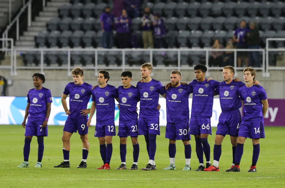 Louisville City FC watched the shootout against St. Louis City SC in the U.S. Open Cup at the Lynn Family Stadium in Louisville, Ky. on April 20, 2022.   Louisville won 0-0 (9-8).