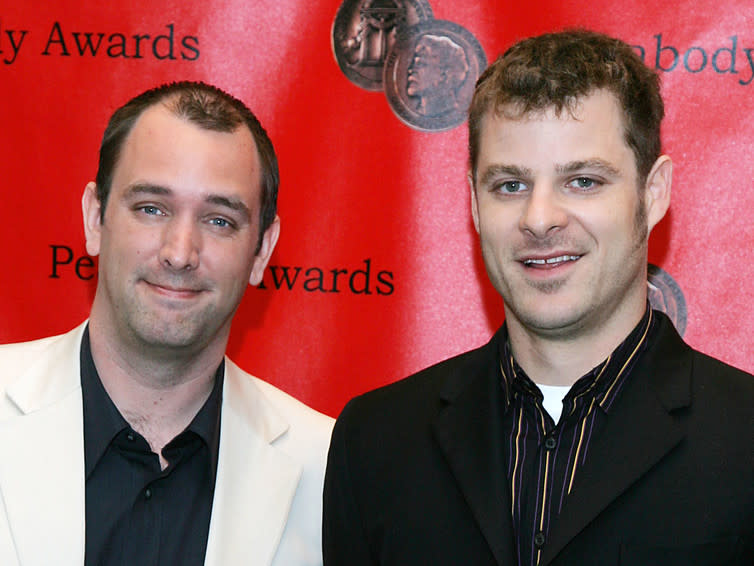 <span class="caption">Serial offenders? South Park creators, Trey Parker and Matt Stone:</span> <span class="attribution"><span class="source">David Levy</span>, <a class="link " href="http://creativecommons.org/licenses/by/4.0/" rel="nofollow noopener" target="_blank" data-ylk="slk:CC BY;elm:context_link;itc:0;sec:content-canvas">CC BY</a></span>