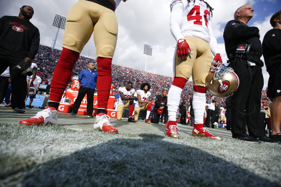 Colin Kaepernick (7) is now a pitchman for Nike. (Getty Images)