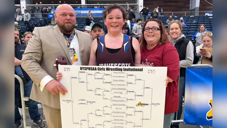 <em>Photo: Dundee Central School District Facebook, Dundee’s Peyton Mullin wins Dundee’s first ever NYSPHSAA crown. </em>