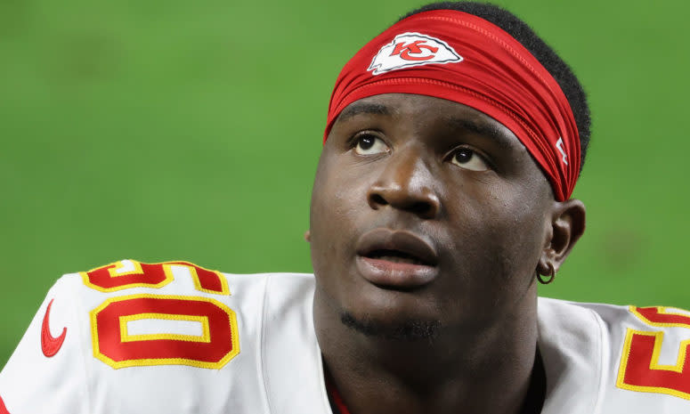 Kansas City Chiefs linebacker Willie Gay looking off into the distance