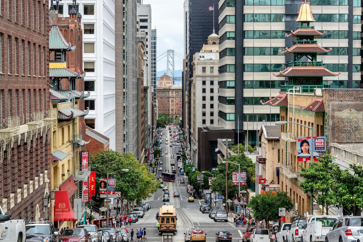 cable car on the street of San Francisco