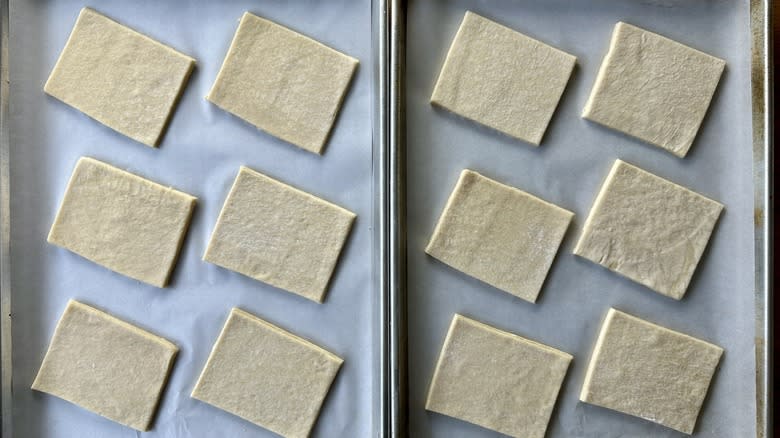 dough squares on baking sheet
