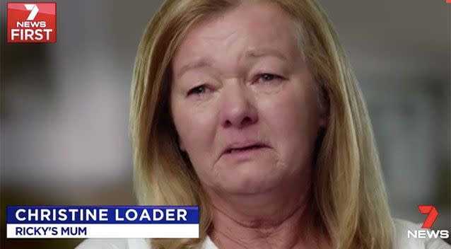 Ricky's mother, Christine Loader, has come face to face with her son's alleged killer. Source: 7 News