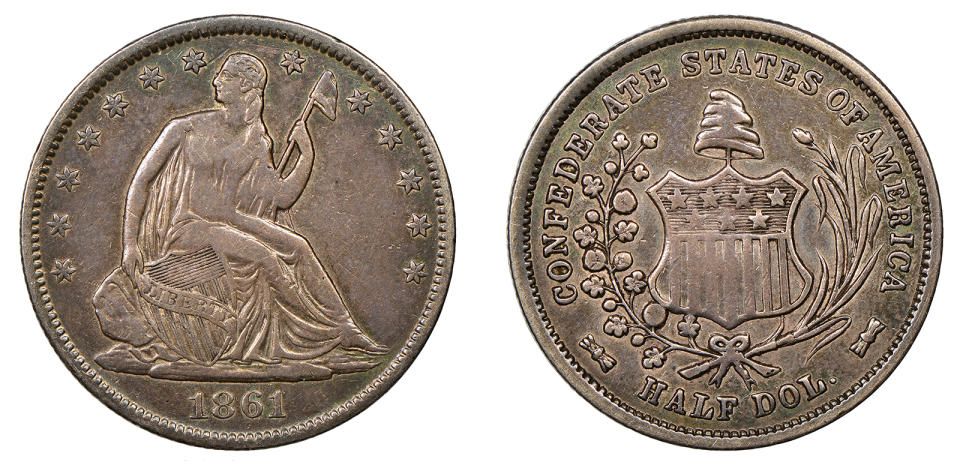 1861 50C Original Confederate States of America Half Dollar 