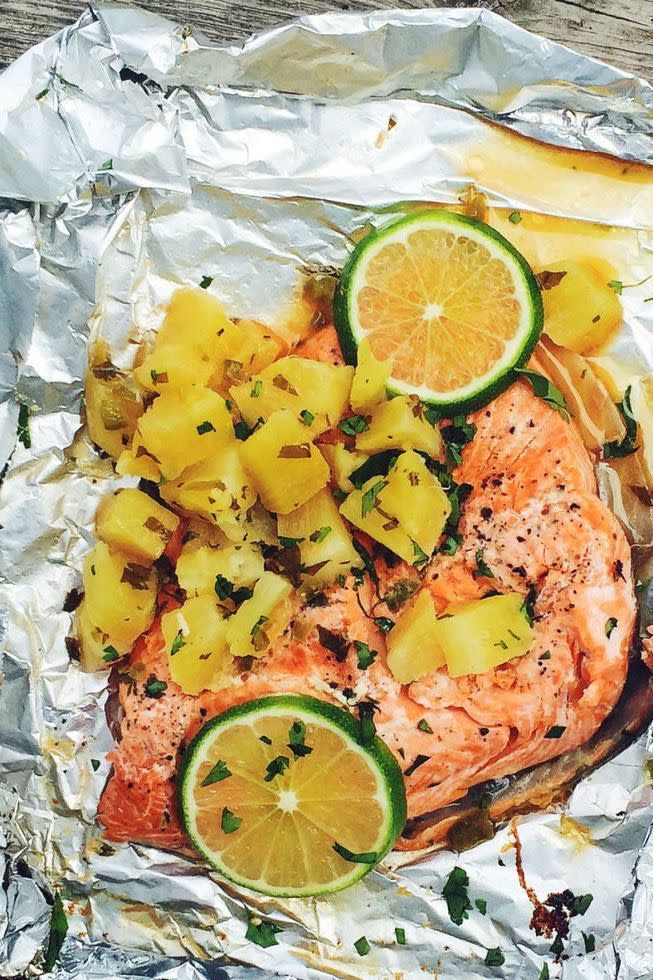 Foil Pack Salmon with Pineapple Salsa