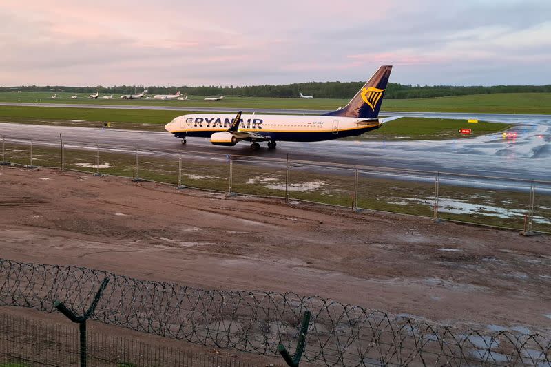 FILE PHOTO: A Ryanair aircraft, which was diverted to Belarus, lands at Vilnius Airport in Vilnius