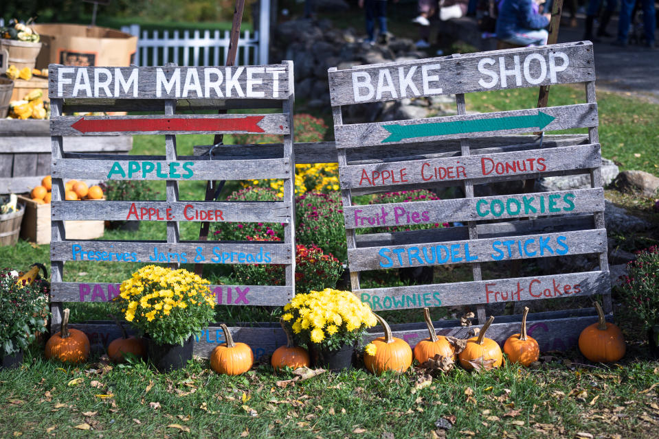 Hand painted wood pallets with a bake shop menu