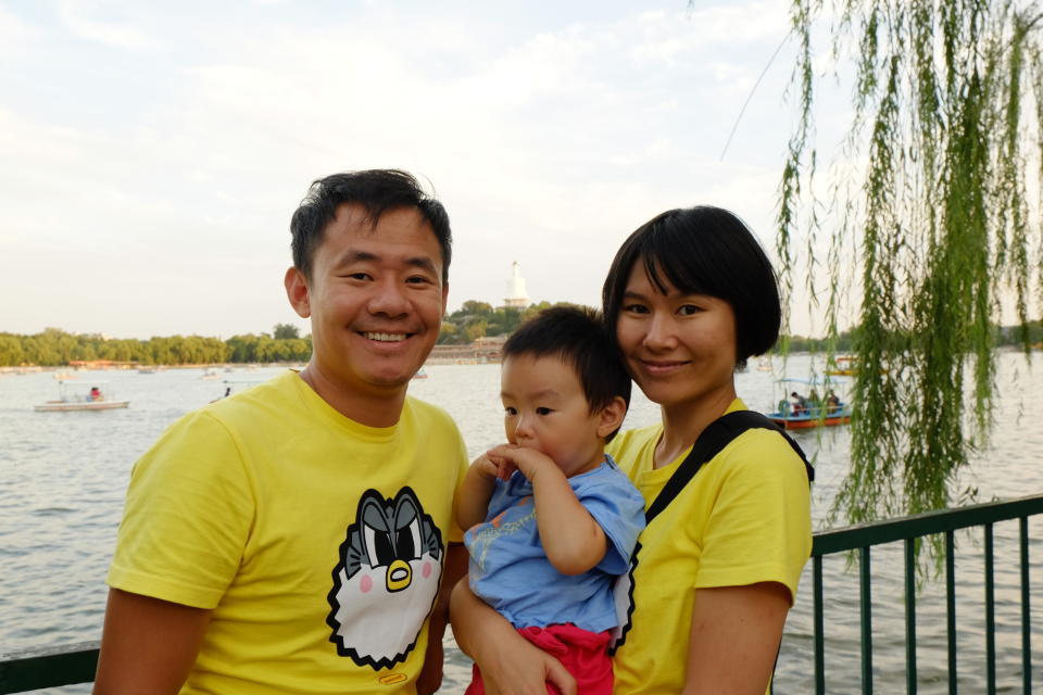 The family before Wang’s imprisonment: Xiyue Wang, left, Shao Fan and Hua Qu. (Photo: courtesy Hua Qu)