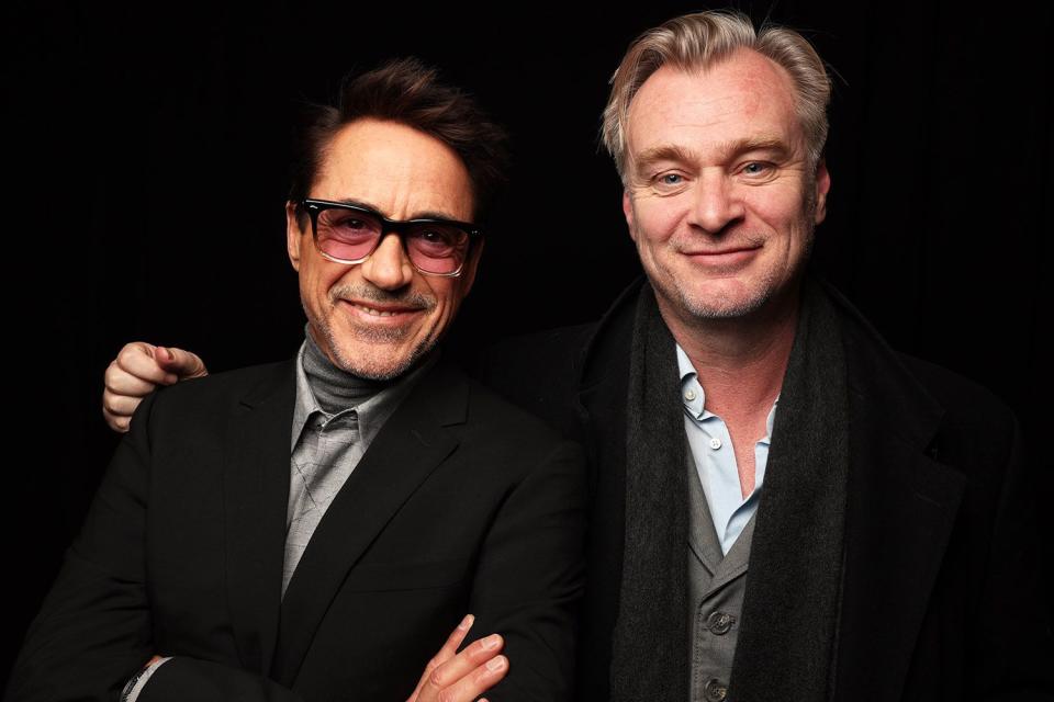 <p>Chelsea Lauren/Shutterstock</p> Robert Downey Jr. and Christopher Nolan at the Sundance Film Festival