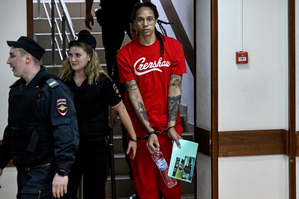 Brittney Griner arrives for a court appearance on July 7, 2022.