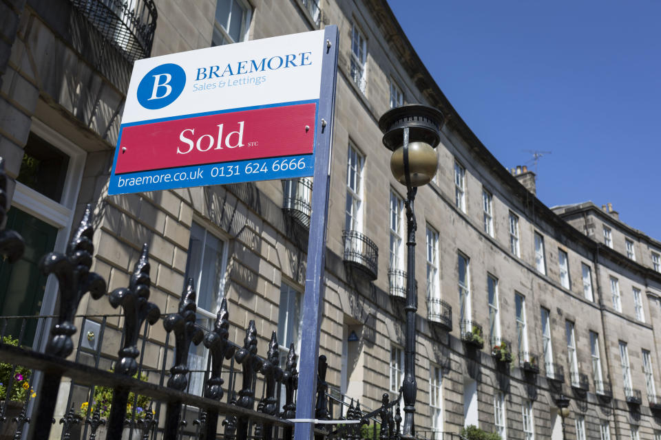 A Sold sign outside a property on Royal Circus in Edinburgh, on 26th June 2019, in Edinburgh, Scotland. (Photo by Richard Baker / In Pictures via Getty Images Images)