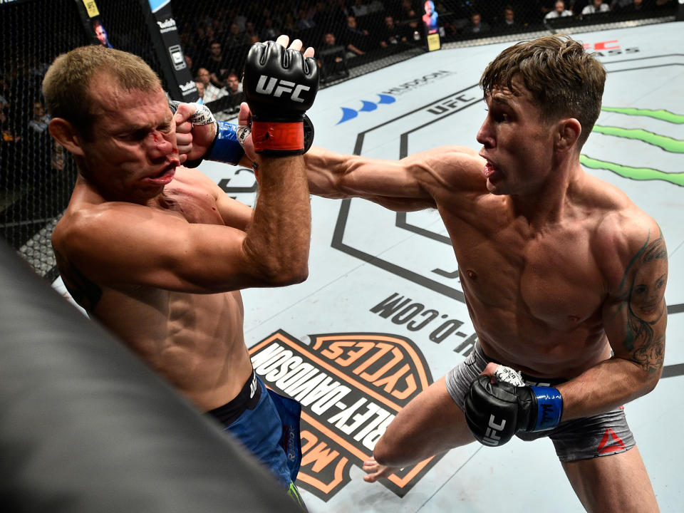 Darren Till (R) stopped Donald Cerrone (L) in the first round last October in Gdansk, Poland. (Getty)