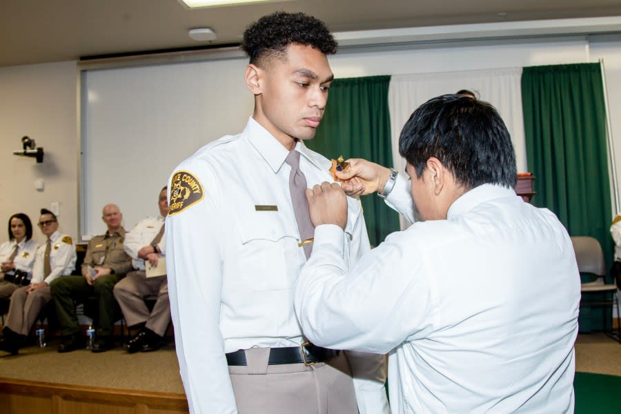 Emaloni Takitoa Lutui graduates from the Salt Lake County academy on Jan. 11, 2024. (Courtesy of Salt Lake County Sheriff’s Office)