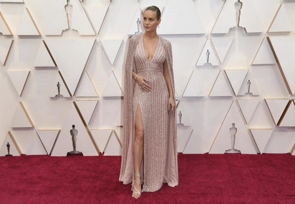 FILE - Brie Larson arrives at the Oscars on Feb. 9, 2020, in Los Angeles. Larson turns 33 on Oct.1. (Photo by Richard Shotwell/Invision/AP, File)