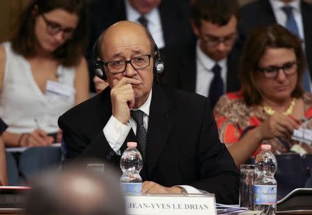 FILE PHOTO: French Foreign Minister Jean-Yves Le Drian attends a conference of Italian ambassadors in Rome, Italy July 24, 2017. REUTERS/Tony Gentile