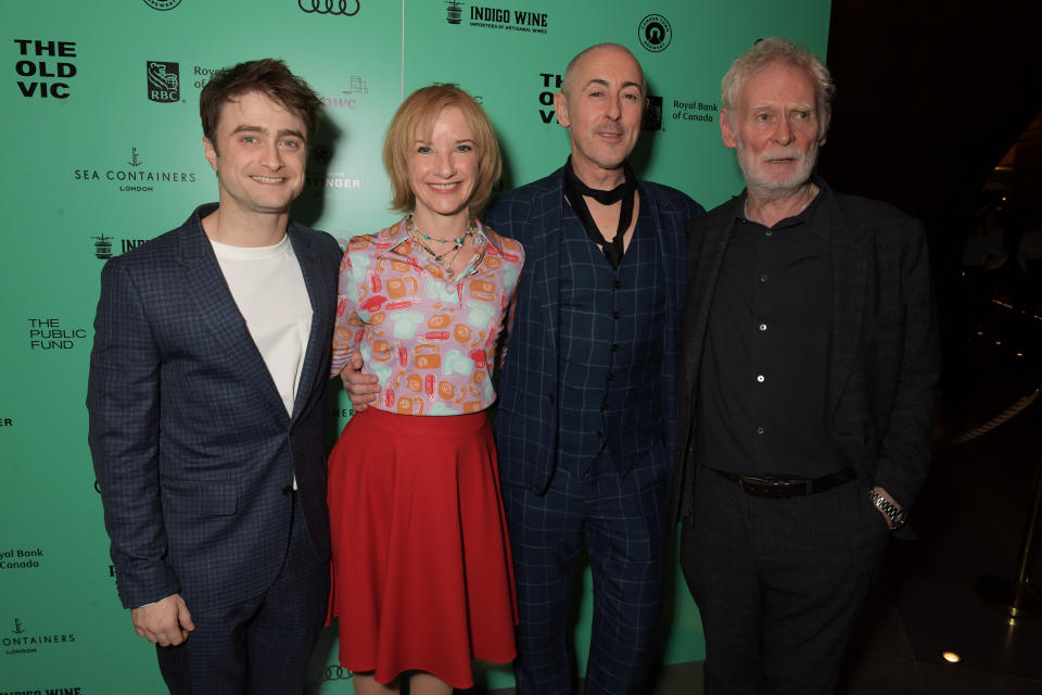 LONDON, ENGLAND - FEBRUARY 04: (L to R) Daniel Radcliffe, Jane Horrocks, Alan Cumming and Karl Johnson attend the press night after party for "Endgame" at Sea Containers on February 4, 2020 in London, England.  (Photo by David M. Benett/Dave Benett/Getty Images)