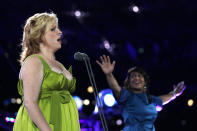 LONDON, ENGLAND - AUGUST 29: Singer Denise Leigh and actor Deepa Shastri perform during the Opening Ceremony of the London 2012 Paralympics at the Olympic Stadium on August 29, 2012 in London, England. (Photo by Dan Kitwood/Getty Images)