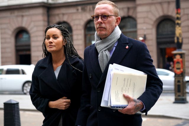 Laurence Fox, right, arriving at the Royal Courts Of Justice