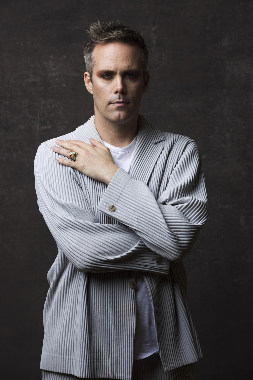 FILE - Justin Tranter, songwriter for the Paramount+ television series "Grease: Rise of the Pink Ladies," poses for a portrait during the Winter Television Critics Association Press Tour on Jan. 9, 2023, in Pasadena, Calif. (Willy Sanjuan/Invision/AP, File)