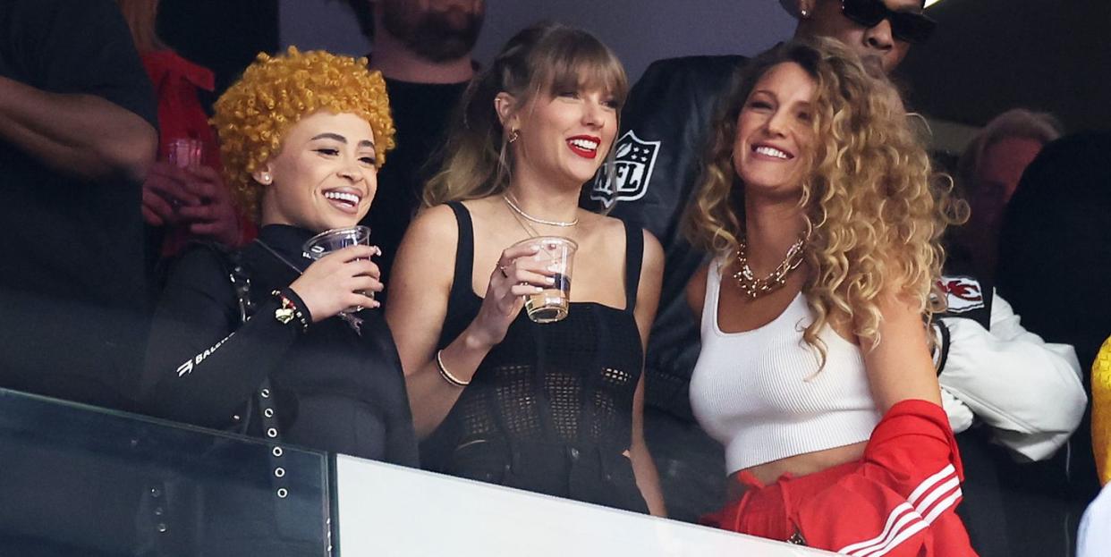 ice spice, taylor swift and blake lively at super bowl lviii