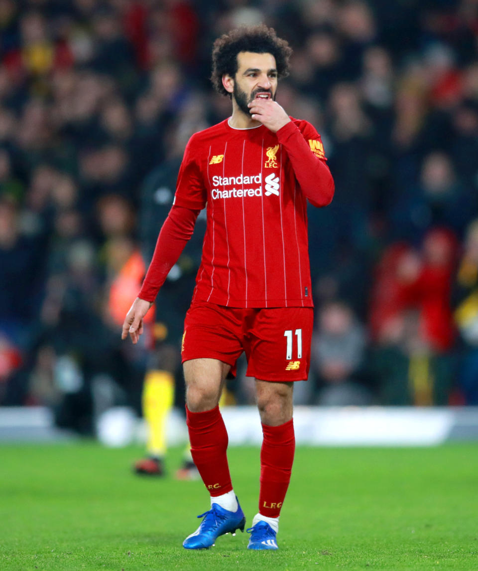 Liverpool's Mohamed Salah appears dejected at the end of the Premier League match at Vicarage Road, Watford. (Photo by Adam Davy/PA Images via Getty Images)