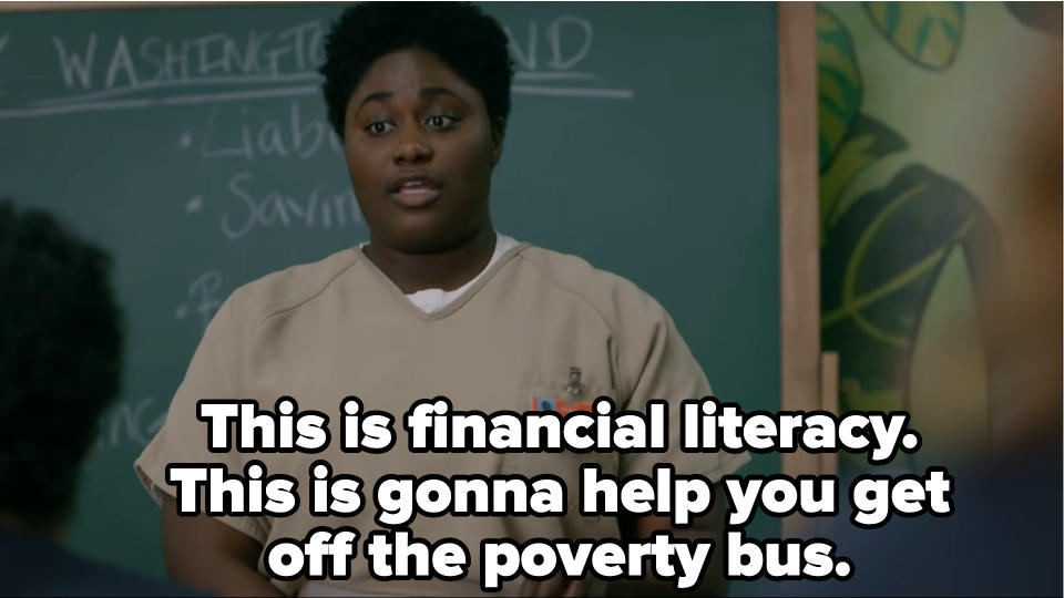 person saying this is financial literacy. this is gonna help you get off the poverty bus