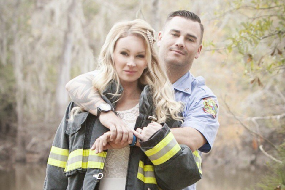 Firefighter Kyle Parry found his fiancée’s wedding dress miraculously unharmed by Hurricane Harvey, though his entire house was flooded. (Photo: Twitter)