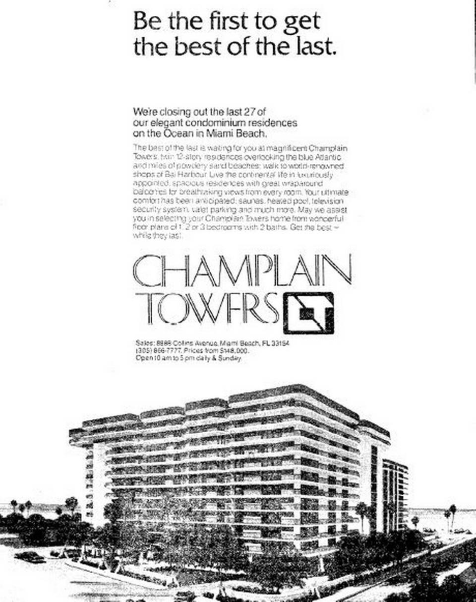 This advertisement from the July 20, 1980, edition of the Miami Herald promoted Champlain Towers as a luxury development.