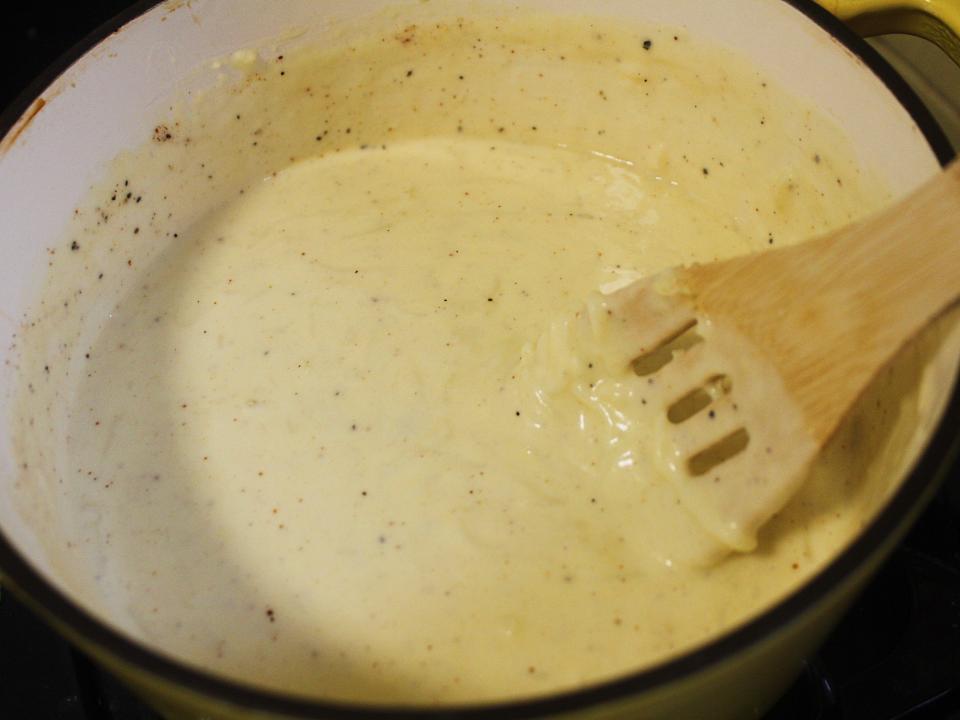 cheese sauce on the stove