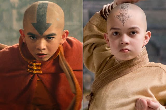 <p>Courtesy of Netflix; Zade Rosenthal/Paramount/Courtesy Everett Collection</p> Gordon Cormier's Aang in Netflix's 'Avatar: The Last Airbender'; Noah Ringer's Aang in M. Night Shyamalan's 'The Last Airbender'