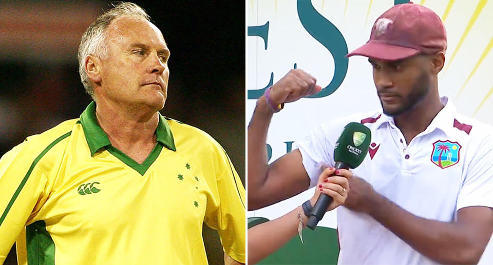 Rodney Hogg and West Indies captain Kraigg Brathwaite.