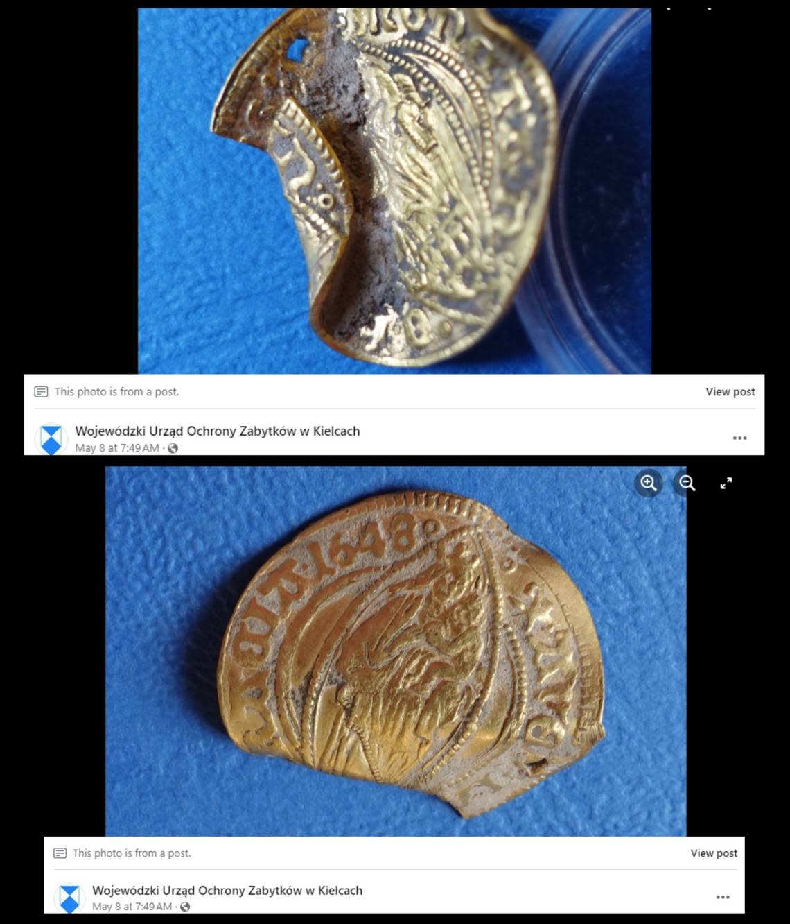 One coin, a gold Madonna and Child, has a hole punched near the edge, meaning it was likely worn as a medallion, officials said.
