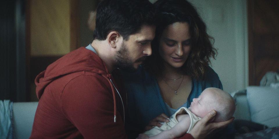 Noémie Merlant (with Kit Harington) plays a popular blogger struggling with new motherhood in the psychological thriller "Baby Ruby."