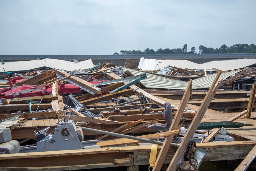 Storm damage at the Lake Palestine Marina